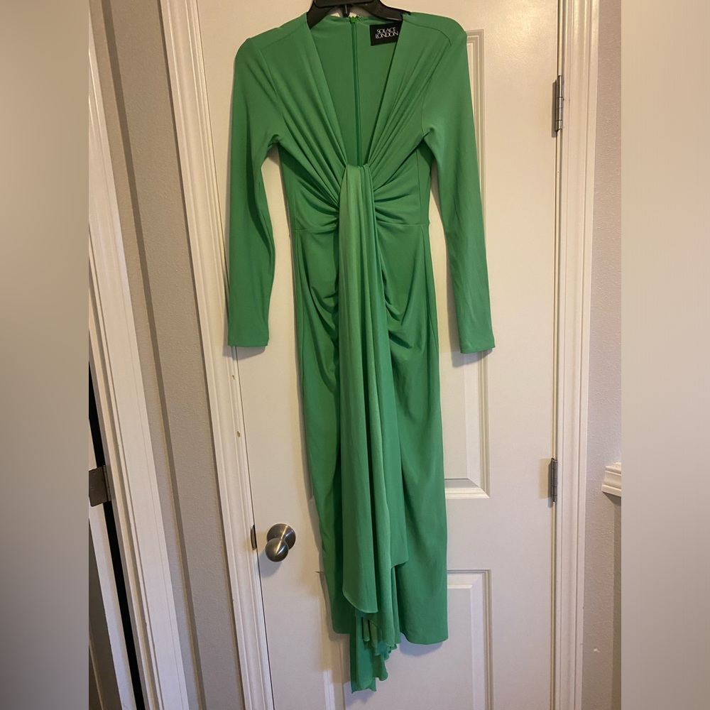 Solce London long sleeve, green, bright green crêpe, dress, size 2